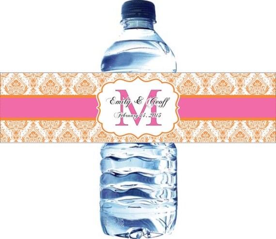 Damask Water Bottle Labels - 100 Wedding Water labels with your wedding colors Il_570xn