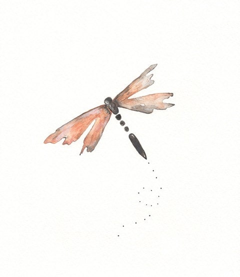 Beauty Fly /  dragonfly / Light Orange and Gray / watercolor / Archival Print