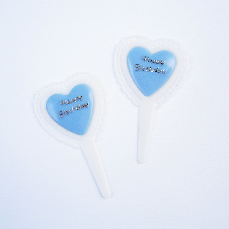 12 Blue Happy Birthday Heart Cupcake Picks Cake Toppers Il_570xn