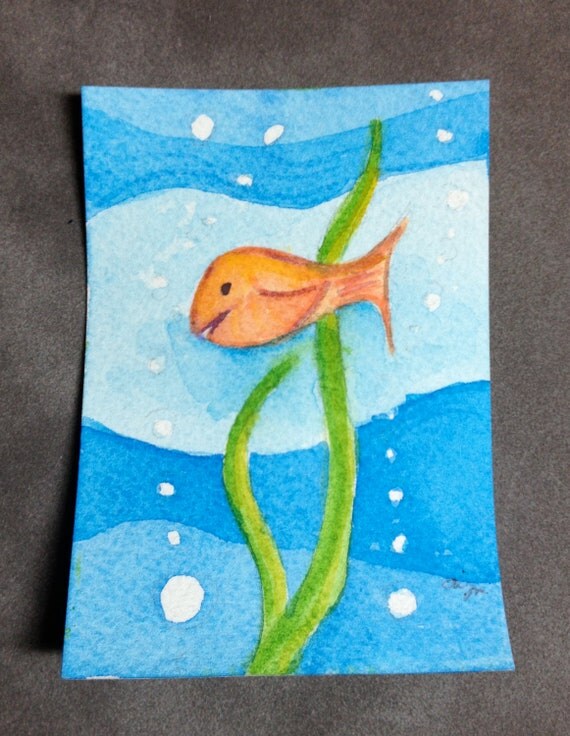 Original watercolor ACEO of an Underwater Fish