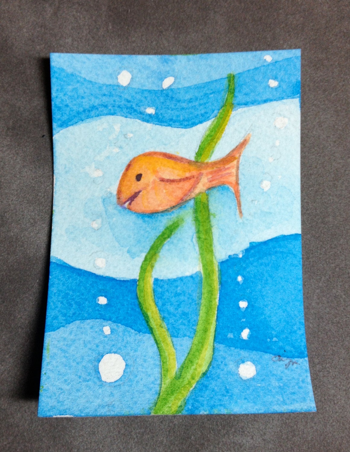 Original watercolor ACEO of an Underwater Fish