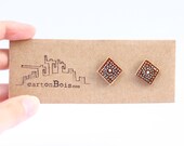 Little post earrings - tribal jewelry made with leather and hand-painted