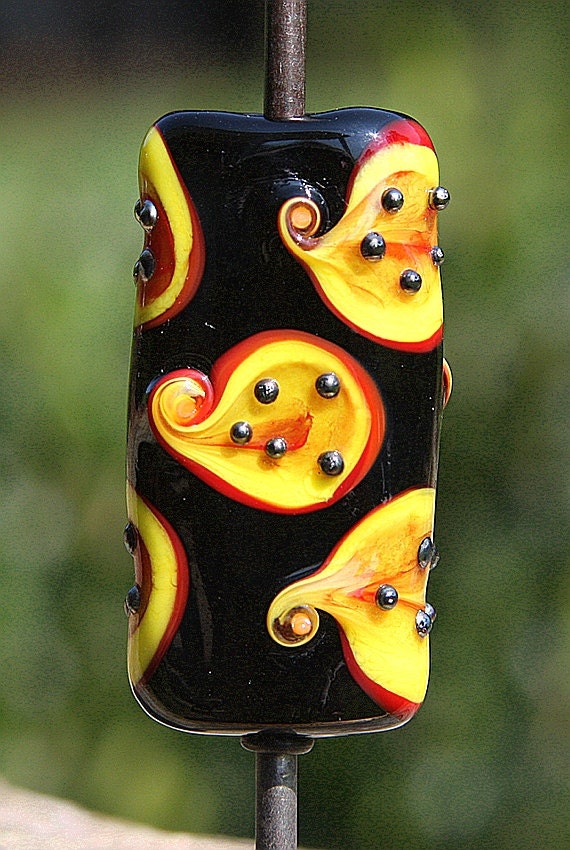 Papayas on the Half Shell Handmade Lampworked Glass Bead OOAK LETeam