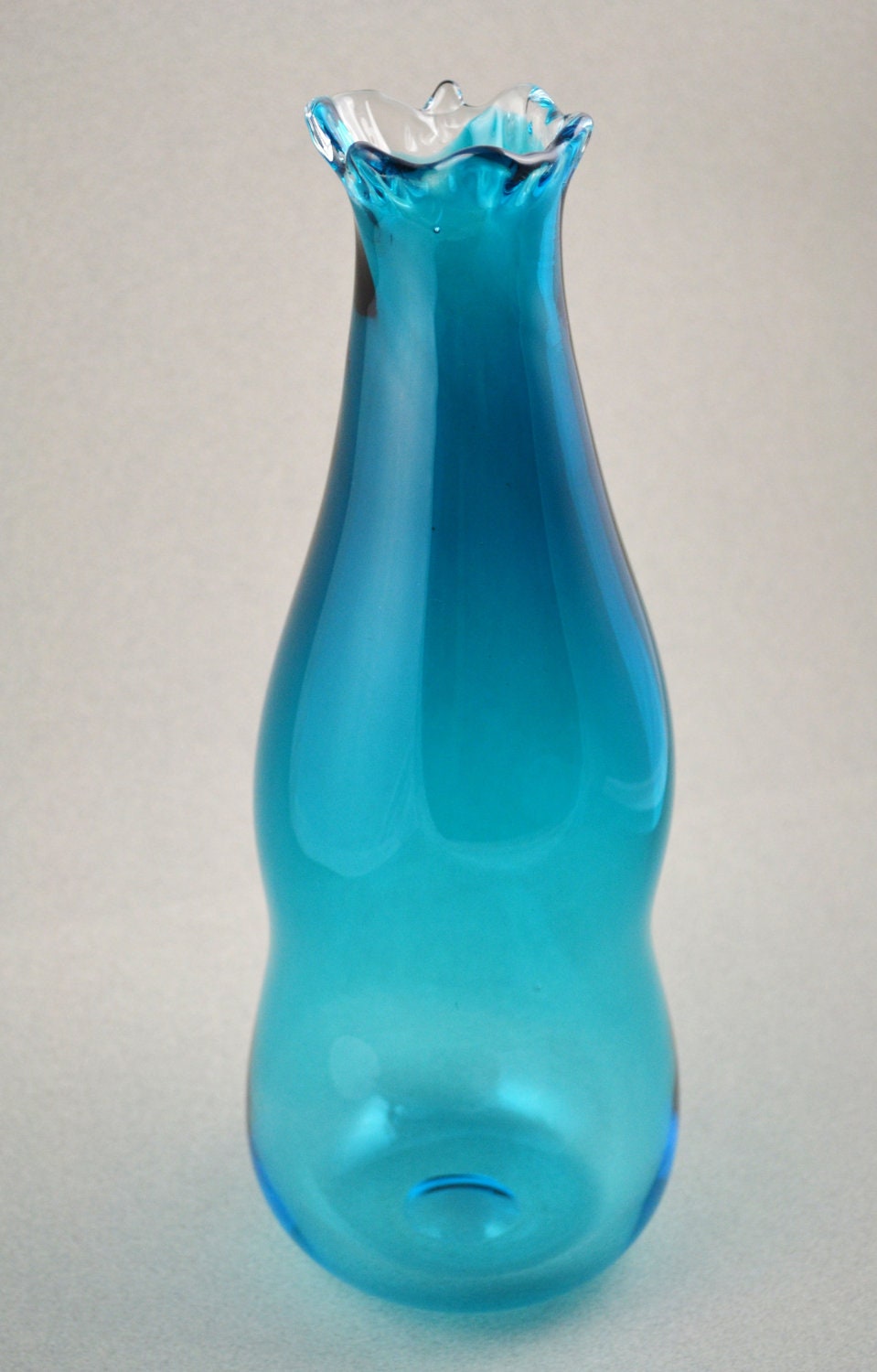 Caribbean Blue Waisted Handblown Glass Vase