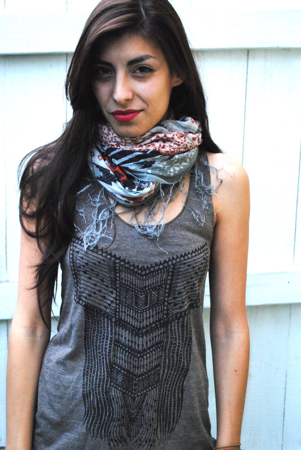 TRIBAL CHEVRON Bohemian Racerback Tank in Tri-Blend Coffee