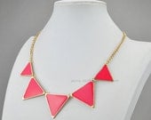 Rosy Bubble Necklace , Triangle Bib Necklace, Rosy Necklace (FN0568 - Rosy)