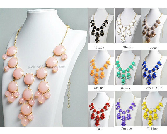 Pink Bubble Necklace, Light Pink Necklace, Gold Tone, Statement Necklace (FN0508-F-Pink)