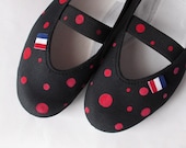 black ladybug / ballet flats red crazy polka dot  circle spot shoes autumn hand painted woman bride poletsy fashion gift romantic wedding
