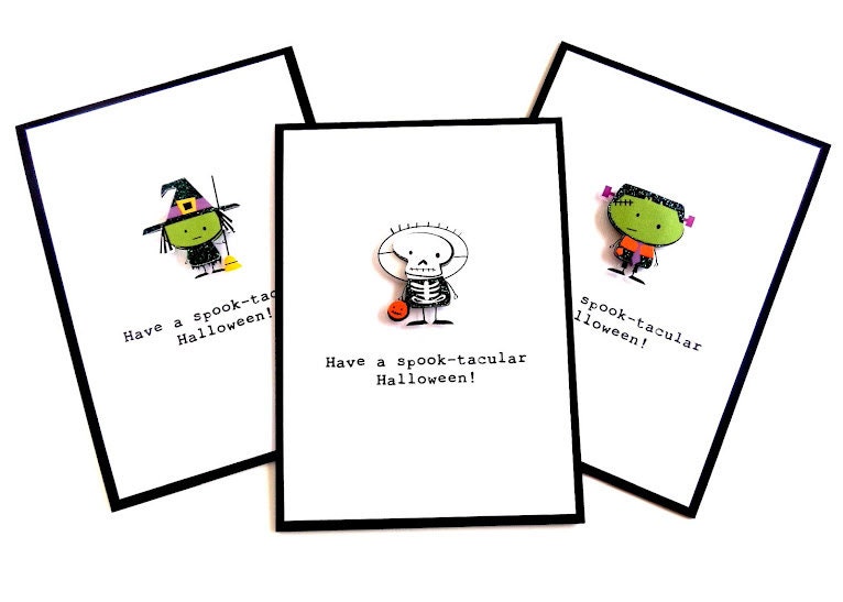 Halloween Cards (Set of 3) 'Have a Spook-tacular Halloween' - Handmade Halloween Greeting Cards