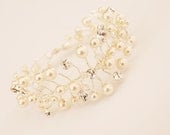 Pearl Bridal Statement Cuff Bracelet Ivory Swarovski Crystal Pearls Rhinestone Wedding Jewelry Bridesmaid Gift Maid of Honor