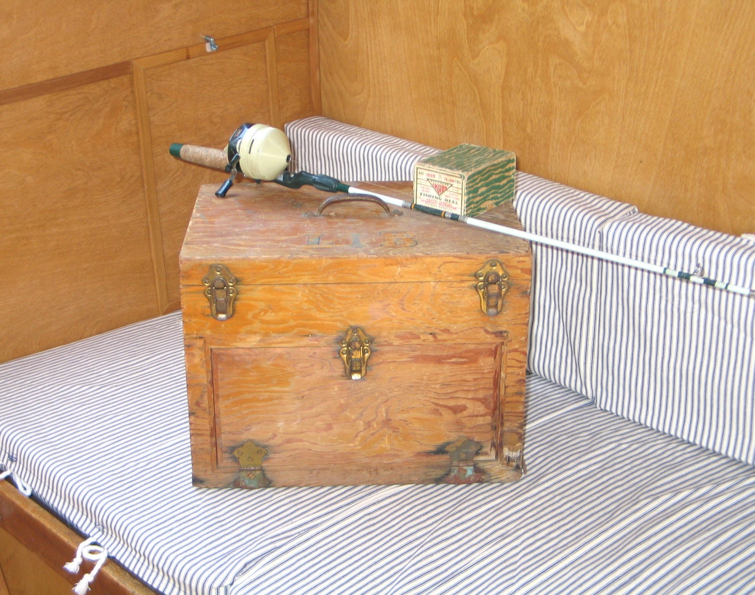 Vintage Primitive Wood Fishing Tackle Box