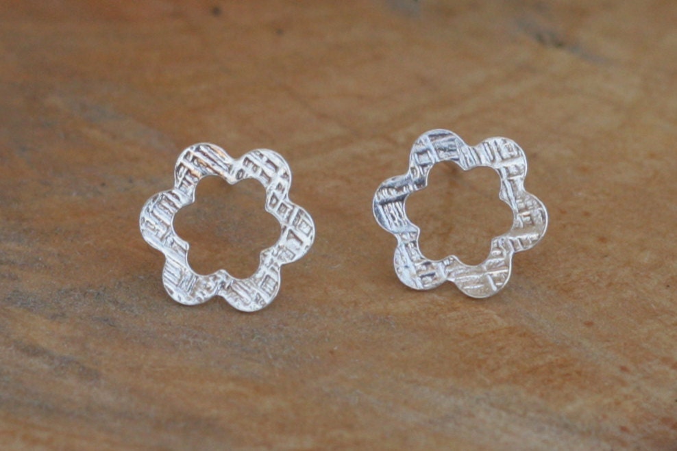 Flower Silver Earrings, Cute Small Posts, Floral Studs, Textured Silver Earring- Free Shipping- Ready to Ship