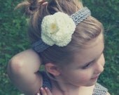 Crochet Headband with Crochet Rose Twilight Grey and Ivory Size Infant Toddler Child Custom Colors