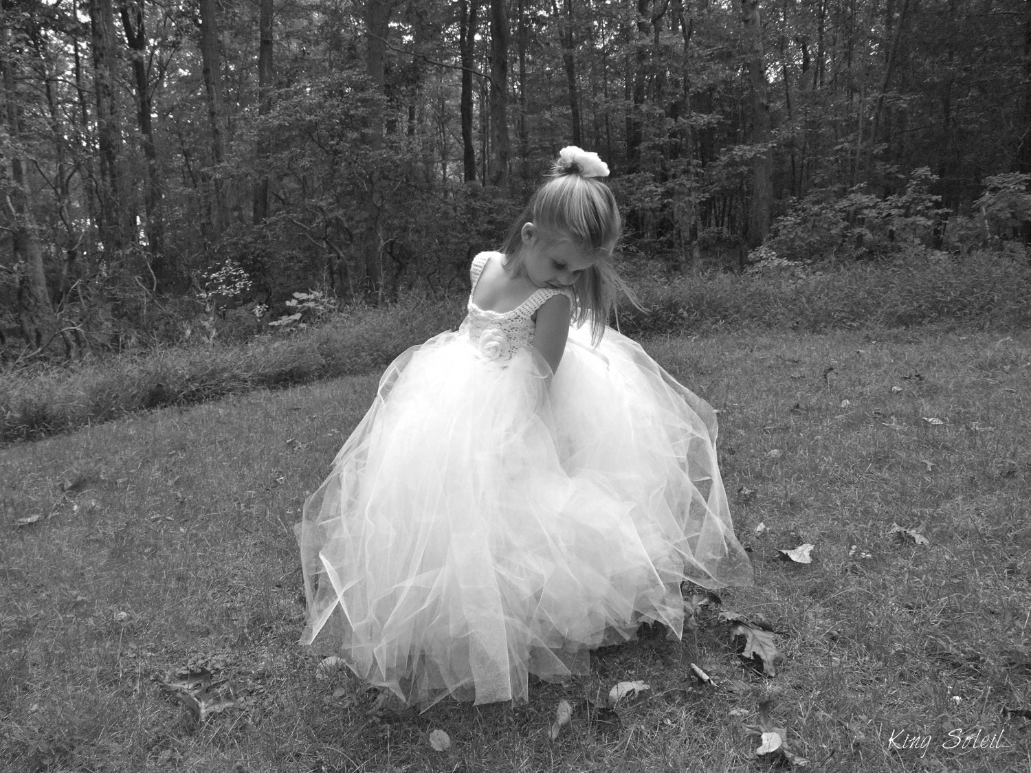Flower Girl Tutu Dress Crochet Bodice Winter White Shiny Tulle with Rose Child Size 5 to 8