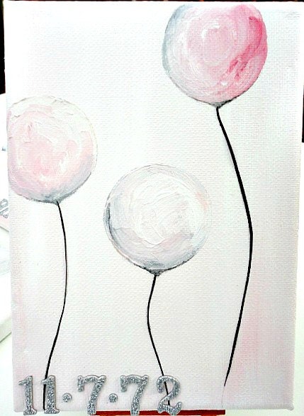 Birthday for Her, Anniversary for Her, Baby Shower Decor-Mixed Media Art on Canvas OOAK Customize, Baby Birth Year--BendixenART