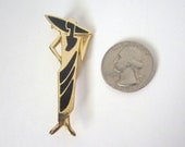 Vintage 1970s Gold and Black Enameled Brooch Pin // Art Deco // 40s style // Avant Garde // Big Hat
