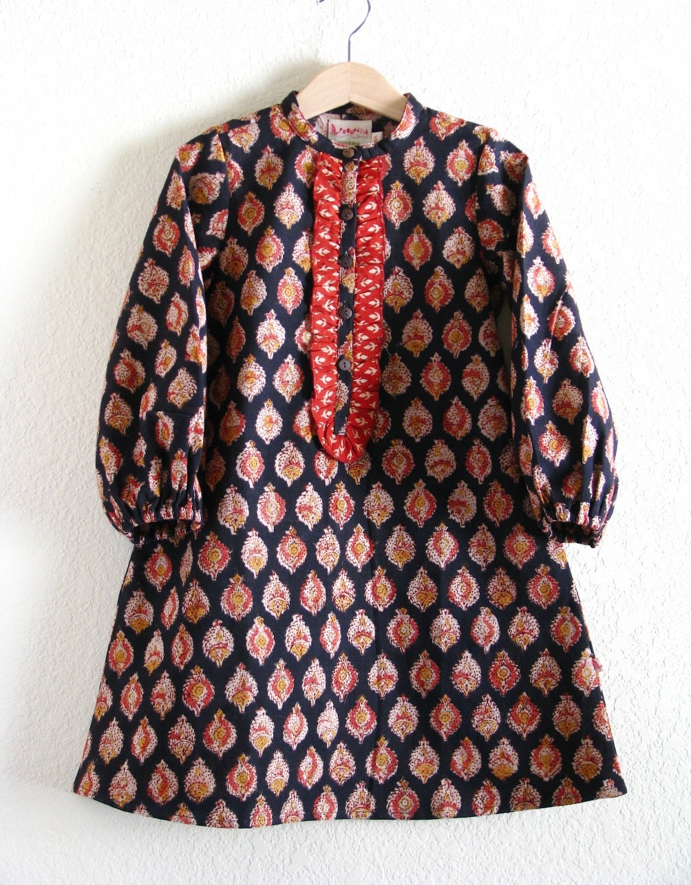 Girls tunic dress 'KOYLA'- vegetable dyed kalamkari print cotton dress-2T 3T 4T girls 5 6