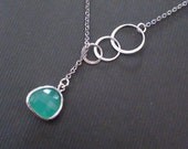 Sale-Sterling Silver Triple Circles Connector And Fancy Drop Opal Mint Pendant - Sterling Silver Lariat Necklace
