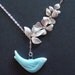 Sale-Wild Orchid Flower Connector And Porcelain Blue Bird Pendant -16k White Gold Plated Lariat Necklace