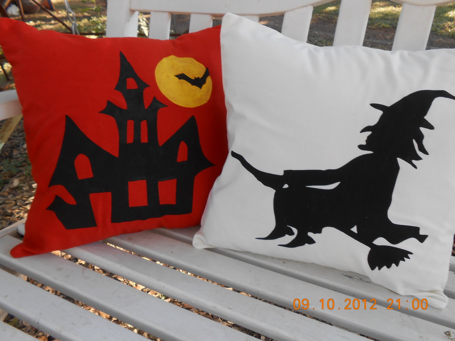 Halloween Throw Pillows for Your Home Decor - One Haunted House and One Witch