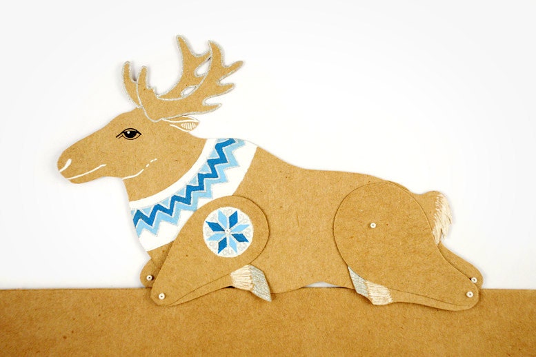 Reindeer - Articulated Paper Doll by Dubrovskaya. Kraft paper, hand painted, MADE TO ORDER.