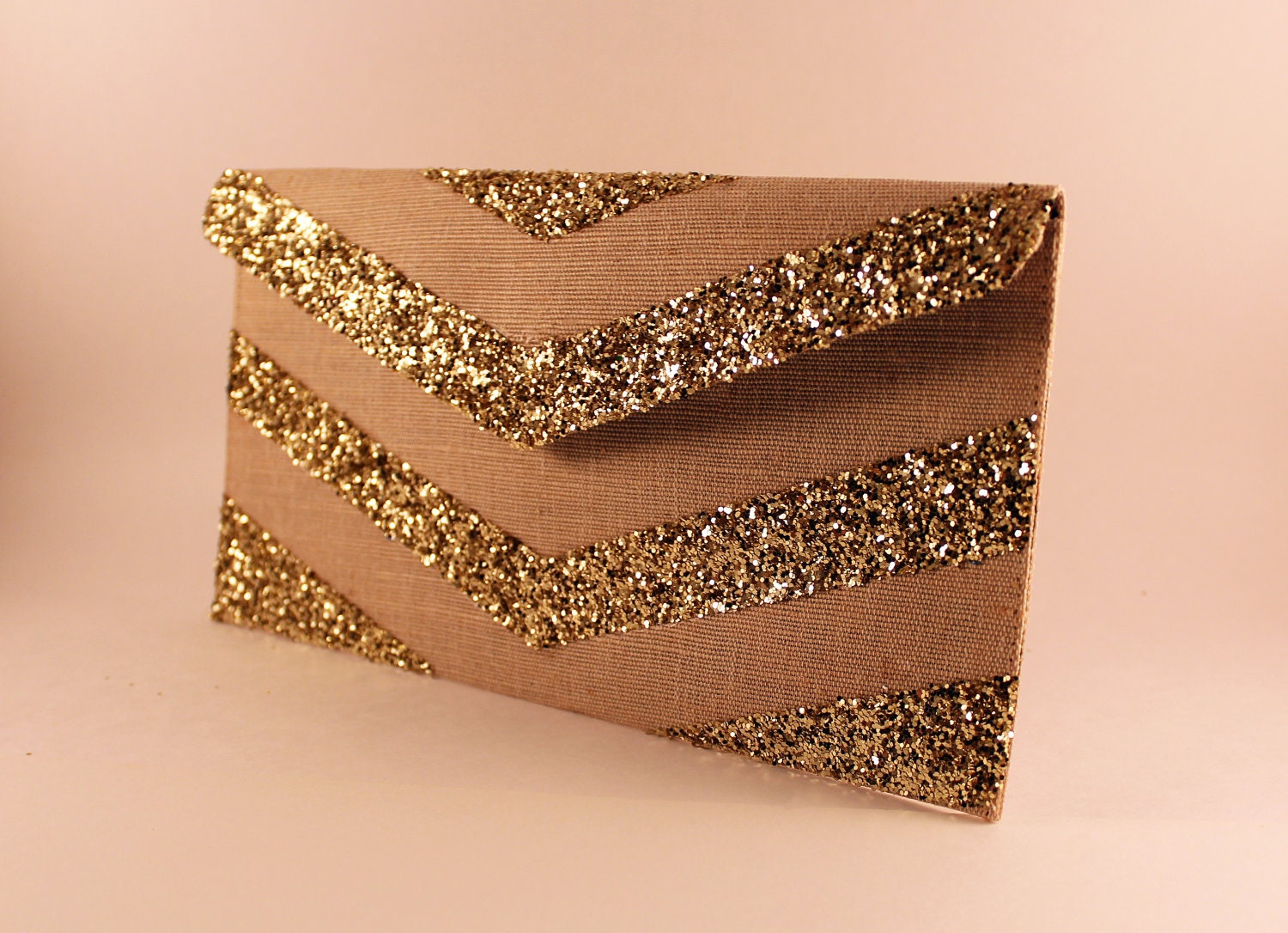 Gold Glitter Chevron Envelope Clutch