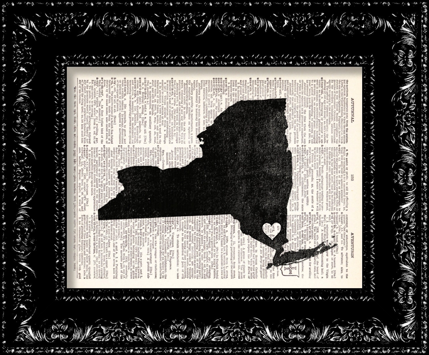 I Heart New York - State Map - Map Art Print Personalized - Vintage Dictionary Print - Book Print Page Art  Vintage Book Art