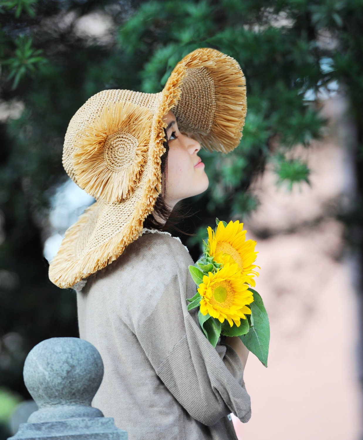crochet hat women crochet sun hat with wide brim in different colors accepting custom order whit flower