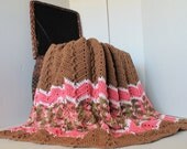 Handmade Ripple Throw Afghan Blanket - Pink Camo, Pink, and Brown
