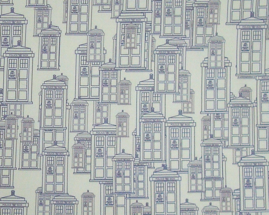 Doctor Who Fabric Fat Quarter - Tardis outlines on white