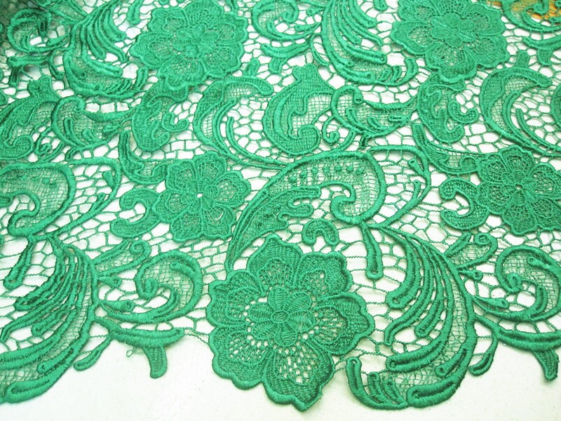 Emerald Green Lace Fabric Embroidered Flowers Hollowed By Lacetime