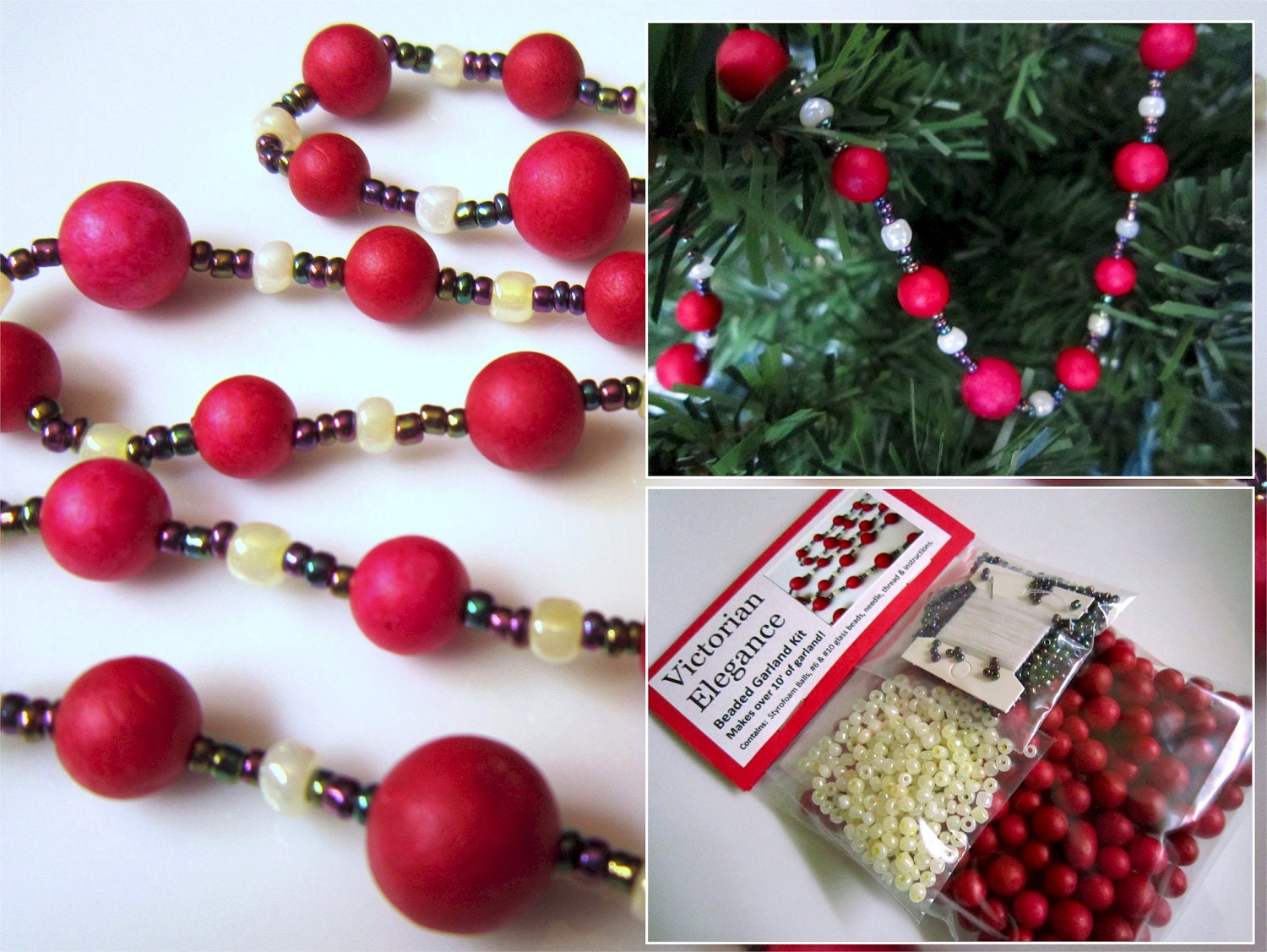 CLEARANCE: Beaded Christmas Garland Kit Victorian Elegance Red - Over 10'