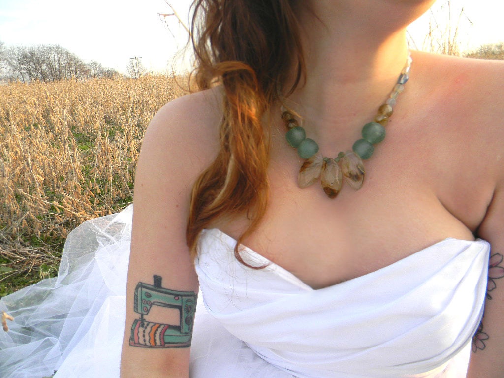 Handmade Chalcedony Necklace with Blue African Recycled glass Necklace