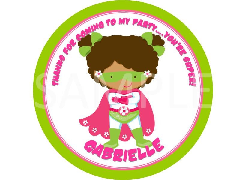 African American Super Hero Round Sticker Labels
