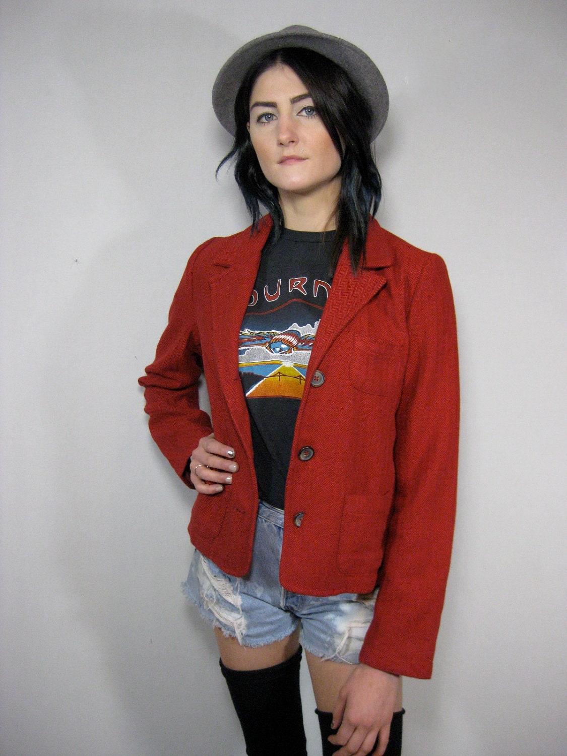 vintage RED HERRINGBONE boys blazer, preppy, xsmall, small