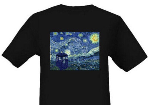 Doctor Who shirt, Van Gogh Dr Who t shirt Tardis on a Starry Night shirts, comes as Men's women's unisex black t-shirt