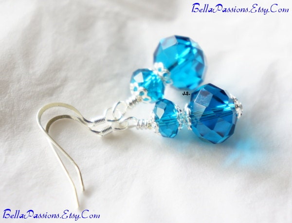 Turquoise Blue Green Earrings, Blue Green Glass Earrings, Green Earrings, Blue Dangle Earrings, Wire-Wrapped, Handmade, Silver, Gift