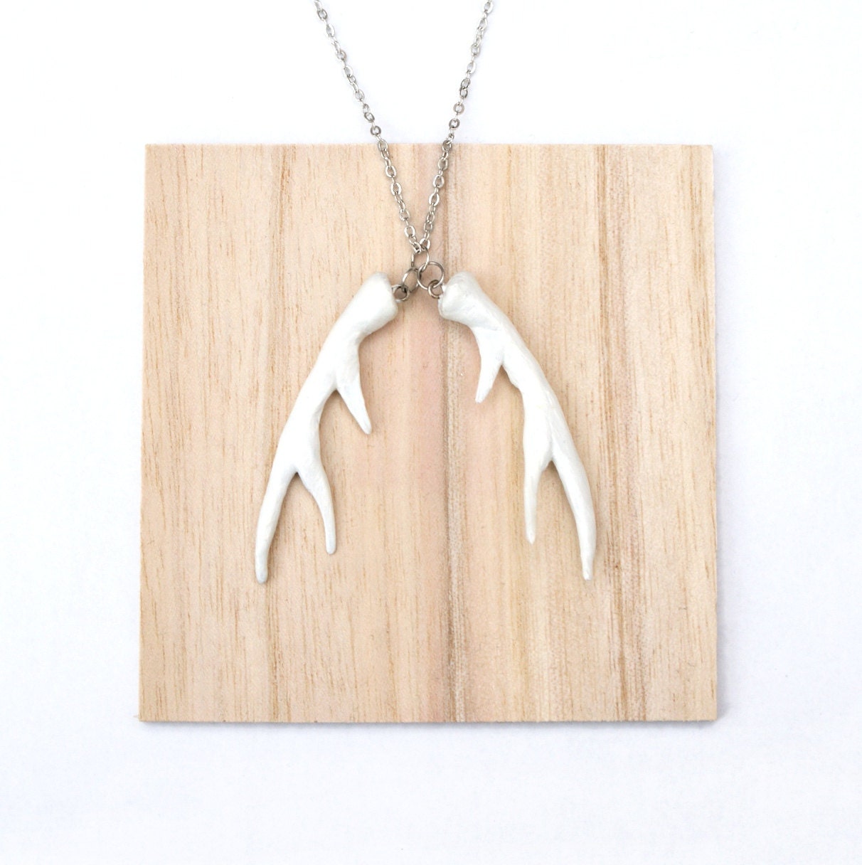 White Stag Antler Necklace, Whimsical, Handmade from Polymer Clay