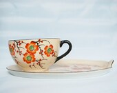 Vintage Delicate Hand Painted Cup Plate Snack Set Peach Blossom flowers - QuirkyQuriosities