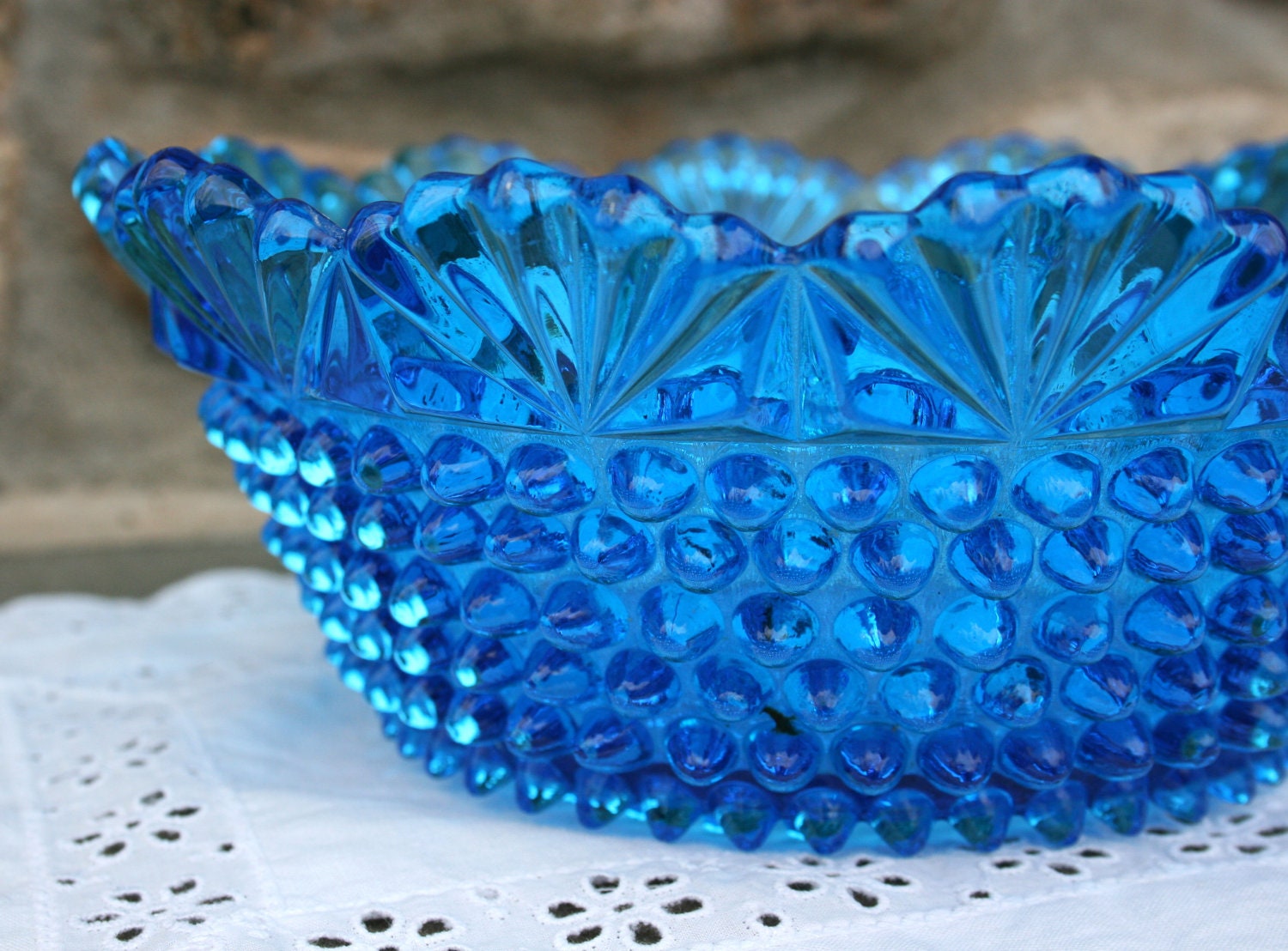 Vintage Colonial Blue Hobnail Glass Bowl