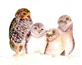 Owl Family 8 X 10 orginial watercolor art print