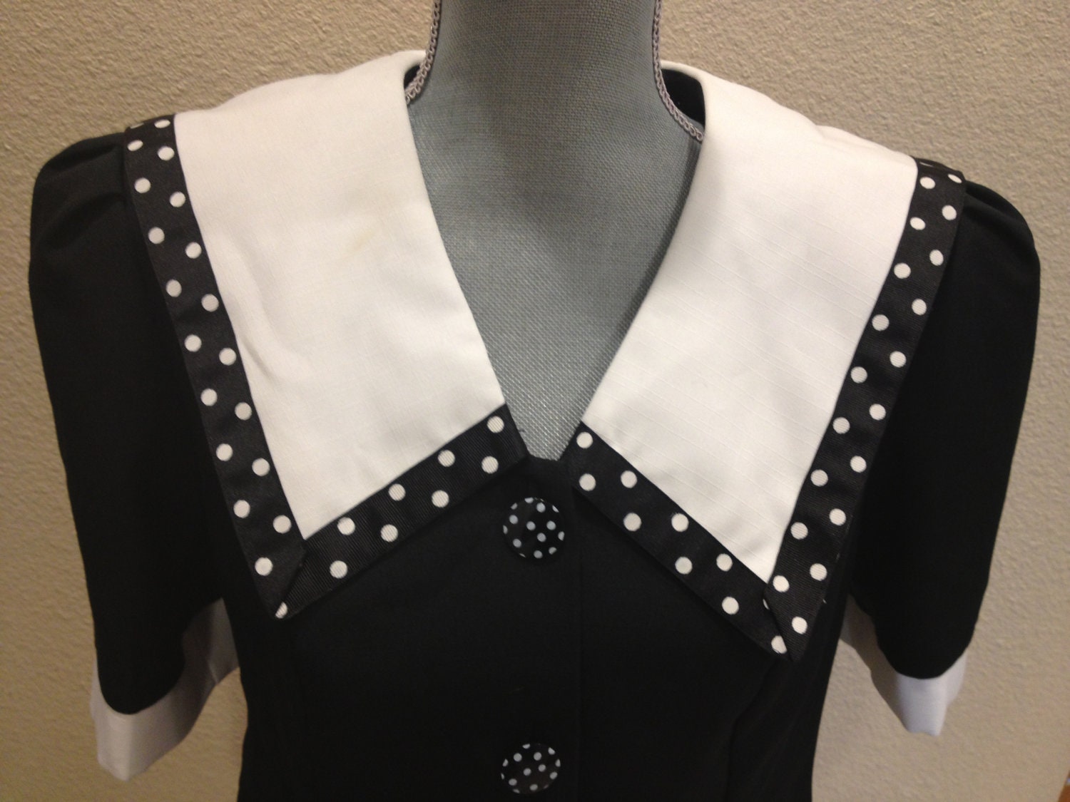 90 's Black White vintage Polka dot Sailor blouse top Rockabilly pinup mad men 
