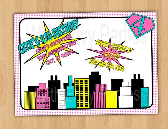 SUPERHERO Party Invitation Printable - Girl Il_570xn