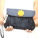 Evening Clutch, Silk Clutch Dark Blue with Orange Beaded Flower