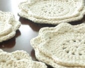 Doily Crochet Rose Petal Coaster Set of 4 - Off White - Round 5" / 12.5cm