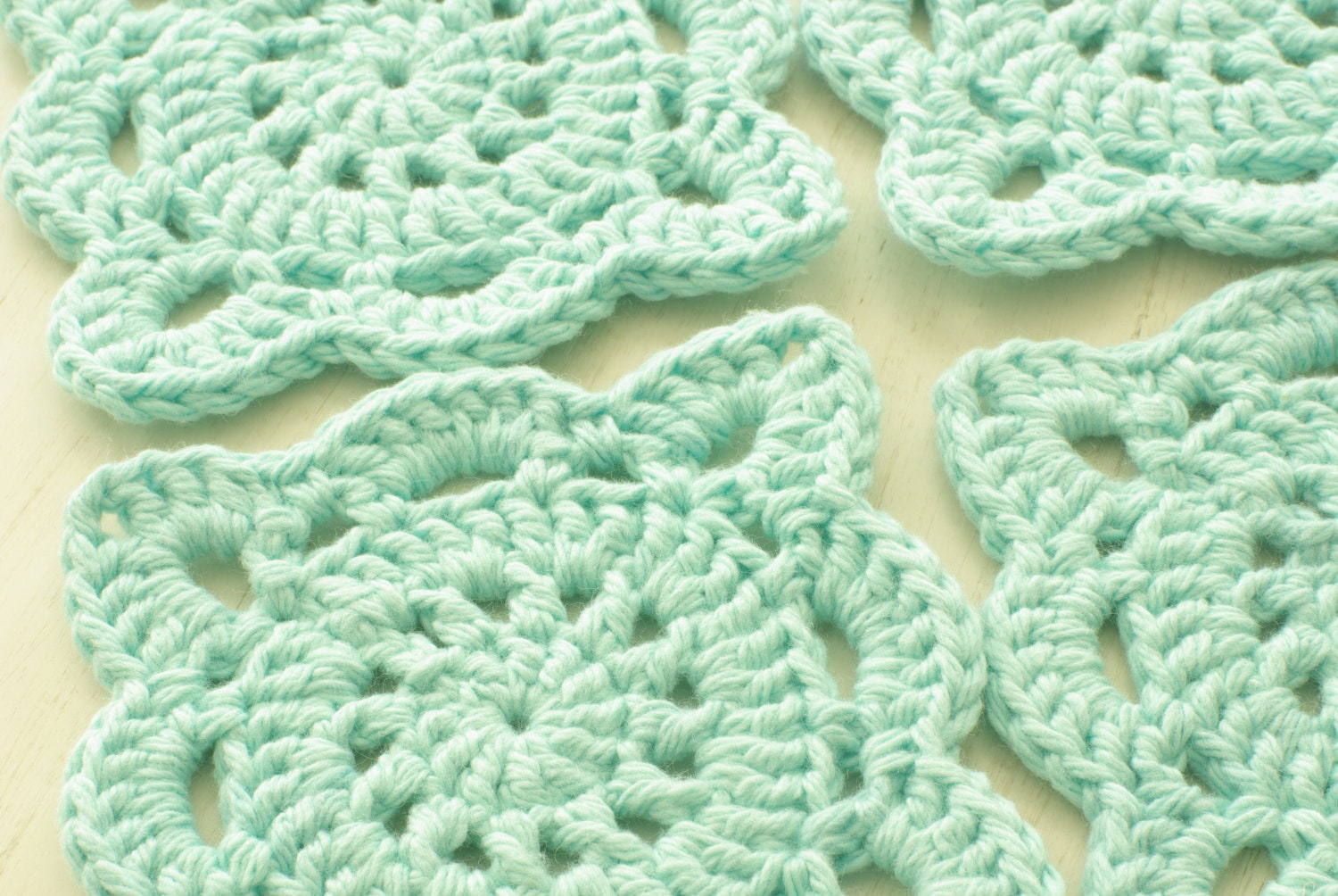 Doily Crochet Coaster Set of 4 - Bright Aqua - Square 4"x4" / 10cm x 10cm