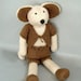 Knitted Toy Mouse-Softie Stuff Animal-Dressed Boy Mouse Doll-Childrens CuddlyToy-Knitted Plush-Knitted Gift-Cream White-Chocolate Brown