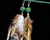 Feather Earrings  Hippie Style High Fashion Beautiful Bohemian Teal Green Brown Red Dangle Festival Style Accessories Inspired  Steven Tyler