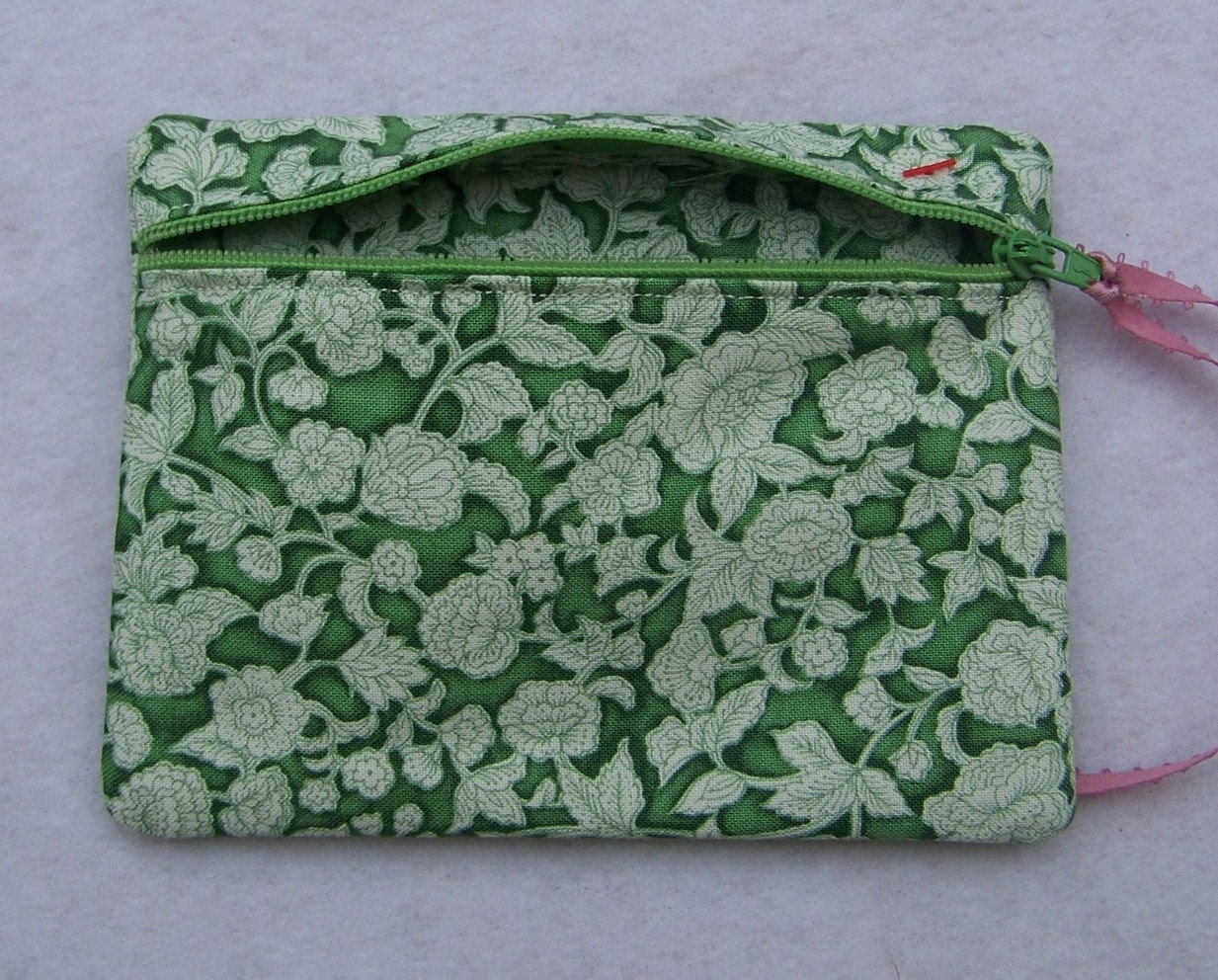 Coin Purse, Change Purse, Gadget Bag, Little Zip Purse, Tampon Or Mini Pad Pouch, Green Floral