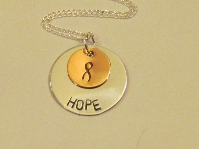 CANCER AWARENESS -  Hope & Cancer Symbol-Sterling Silver Chain-Hand Stamped Jewelry - Gift Box included